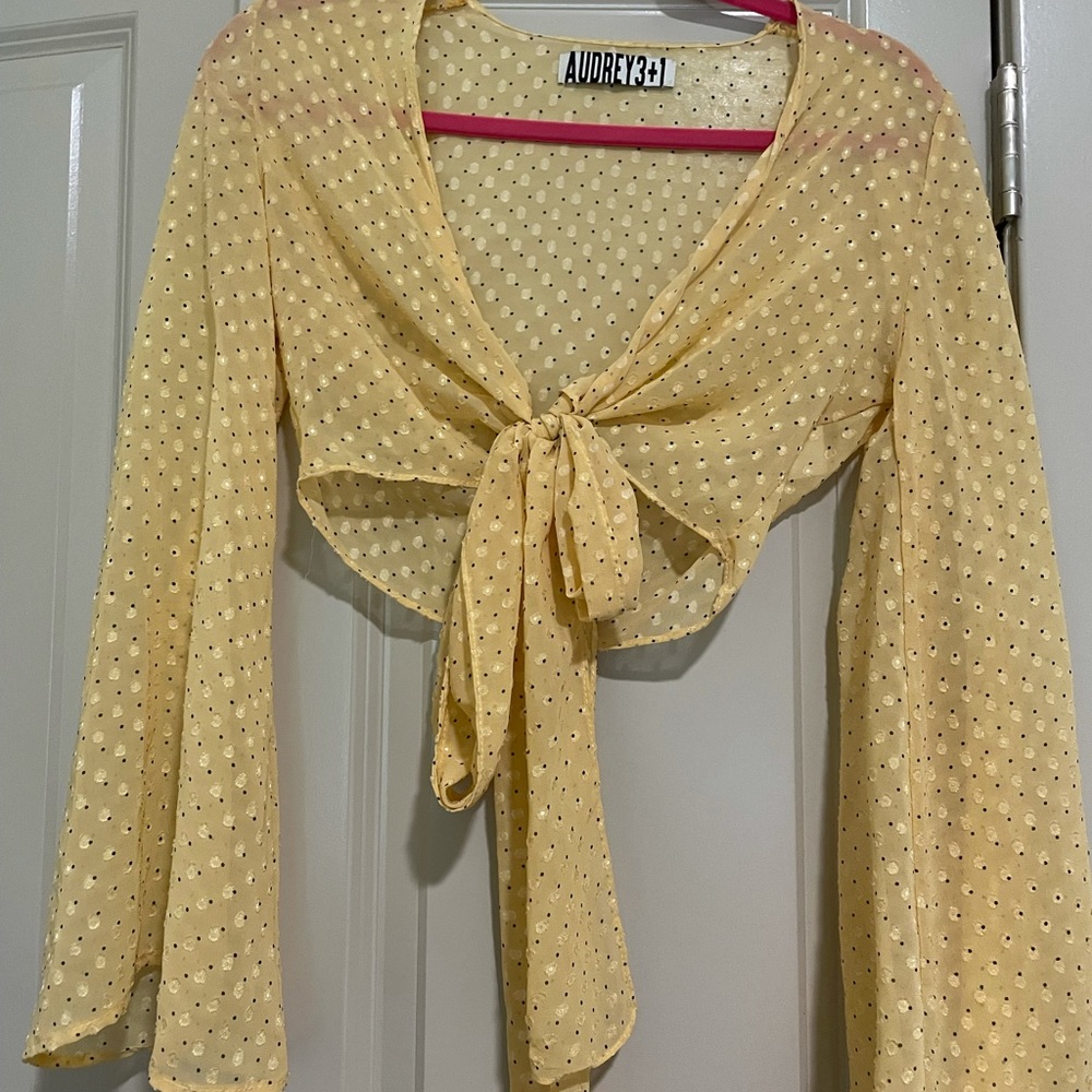 Audrey 3+1 Long Sleeve Yellow Polka Dot Top